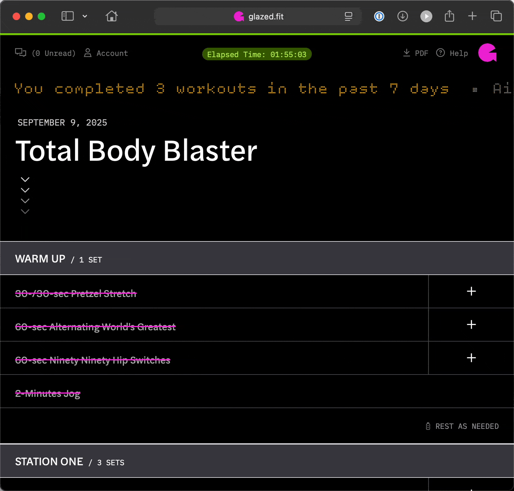 Animated GIF of the new Average Completed Workout Ticker which has a scrolling indicator of how many workouts were completed by the member in the past 7 days.